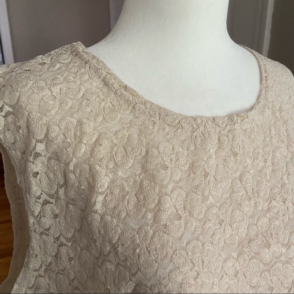 Neutral Lace Crop Shell Top - Women's Beige - Picture 2 of 4